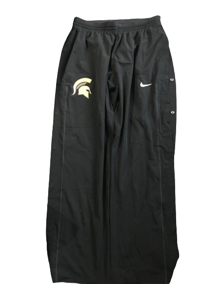 Gavin Schilling Michigan State Team Issued Black & Gold Game Snap-Off Warm-Up Sweatpants (Size XL)