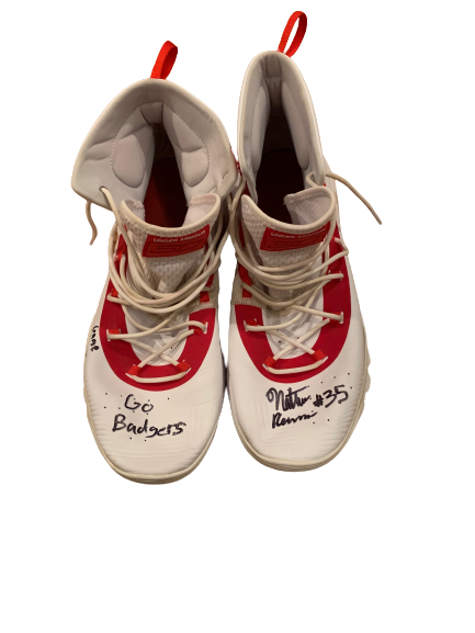 Nate Reuvers Wisconsin Basketball SIGNED Signed Game Worn Shoes (Size 14)