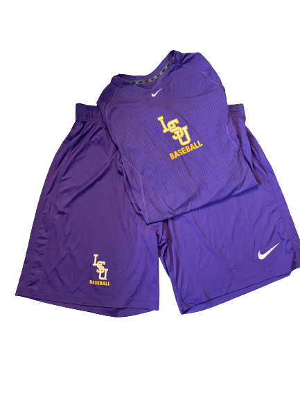 Christian Ibarra LSU Baseball Team Issued Workout Set (Shirt & Shorts) - Size L