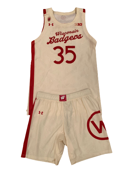 Nate Reuvers Wisconsin Basketball 2020-2021 Game Worn Alternate Uniform Set - Photo Matched