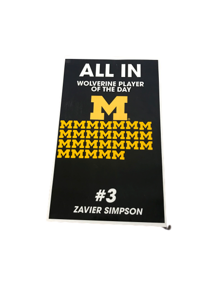 Zavier Simpson Michigan "Wolverine of the Day" Locker Sign