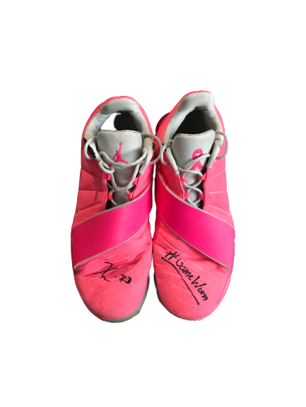 Zavier Simpson Signed & Inscribed Game Worn Michigan Player Exclusive Breast Cancer Awareness Basketball Shoes (Photo Matched)