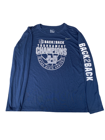 Kuba Karwowski Utah State Basketball Team Issued "BACK 2 BACK Champions" Long Sleeve Shirt (Size 2XL)