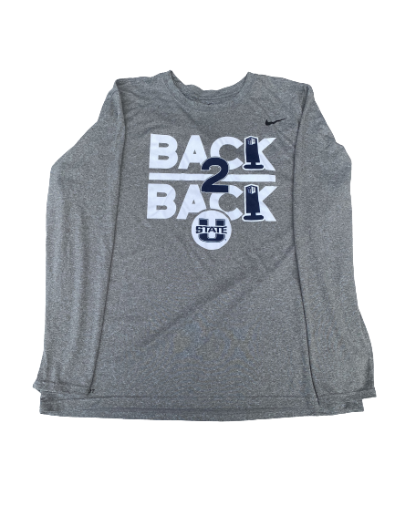 Kuba Karwowski Utah State Basketball Team Issued "BACK 2 BACK" Champs Long Sleeve Workout Shirt (Size 2XL)