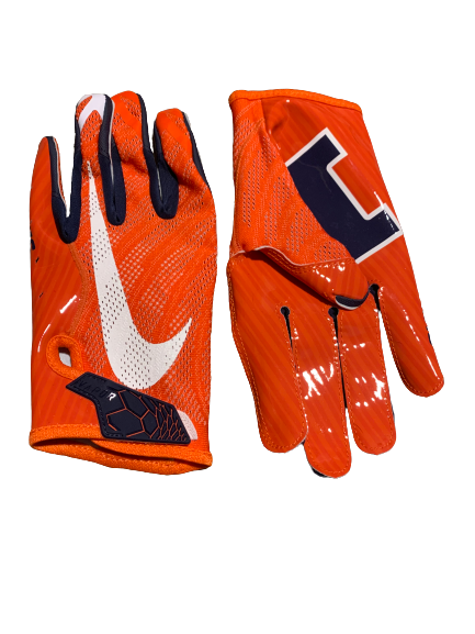 Dawson DeGroot Illinois Football Team Issued Player Exclusive Gloves (Size XL)