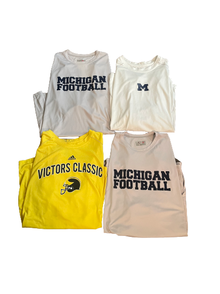 Quinn Nordin Michigan Football Team Issued Set of 4 Workout Shirts (Size L, Size XL)