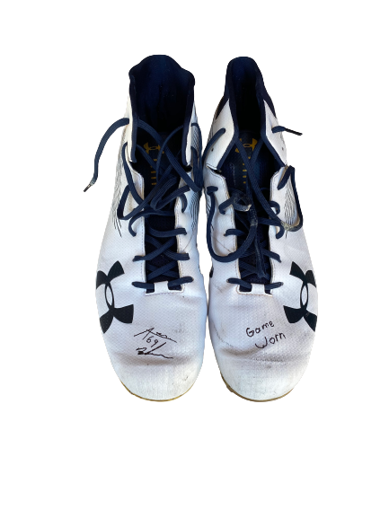 Aaron Banks Notre Dame Football Signed and Inscribed Game Worn Cleats (9/10/2018)(Size 16)