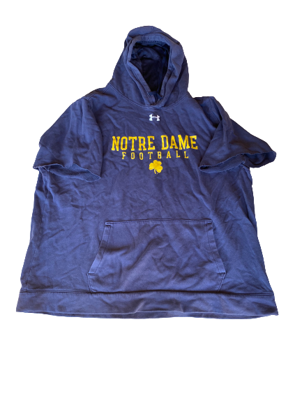 Aaron Banks Notre Dame Football Team Issued Hand Cut Short Sleeve Hoodie (Size 3XL)