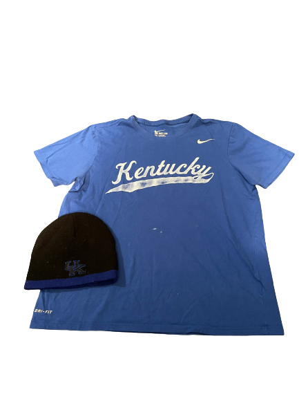 Gunnar McNeill Kentucky Baseball Team Issued Beanie Hat & T-Shirt (Size L)