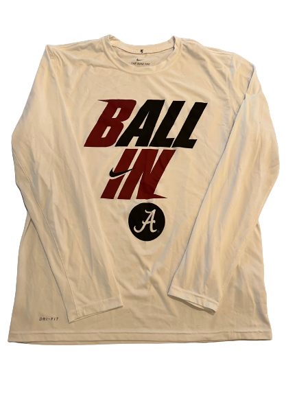 Jaden Shackelford Alabama Basketball Team Issued Long Sleeve "BALL IN" March Madness Tournament Warm-Up / Bench Shirt (Size L)