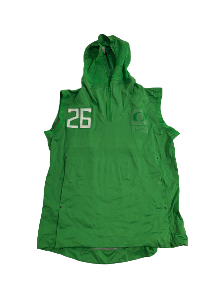 Travis Dye Oregon Football Player-Exclusive Pre-Game Sleeveless Zip-Up Hoodie With 