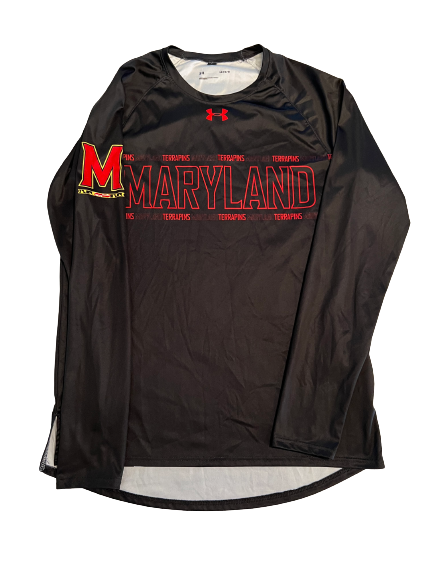 Eric Ayala Maryland Basketball Team Exclusive Long Sleeve Pre-Game Warm-Up Shirt with Number on Back (Size L)