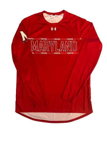 Eric Ayala Maryland Basketball Team Exclusive Long Sleeve Pre-Game Warm-Up Shirt with Number on Back (Size L)