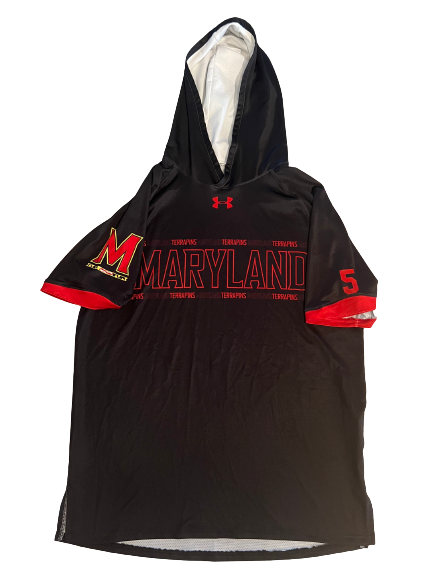 Eric Ayala Maryland Basketball Team Exclusive Short Sleeve Pre-Game Warm-Up Hoodie with Number on Sleeve (Size L)