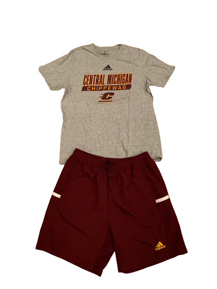 David Moore Central Michigan Football Team Issued T-Shirt and Shorts with Number on Back