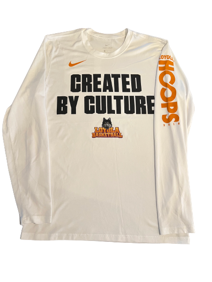 Will Alcock Loyola Chicago Basketball Team Exclusive "CREATED BY CULTURE" Long Sleeve Pre-Game Warm-Up / Bench Shirt (Size L)