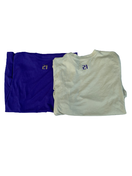 Victoria Hayward Washington Softball Team Issued Set of (2) Workout Shirts with Number on Back (Size S)