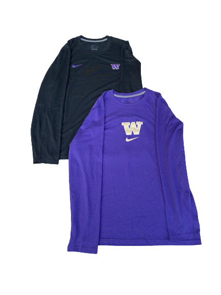 Victoria Hayward Washington Softball Team Issued Set of (2) Long Sleeve Workout Shirts with Number on Back (Size S)