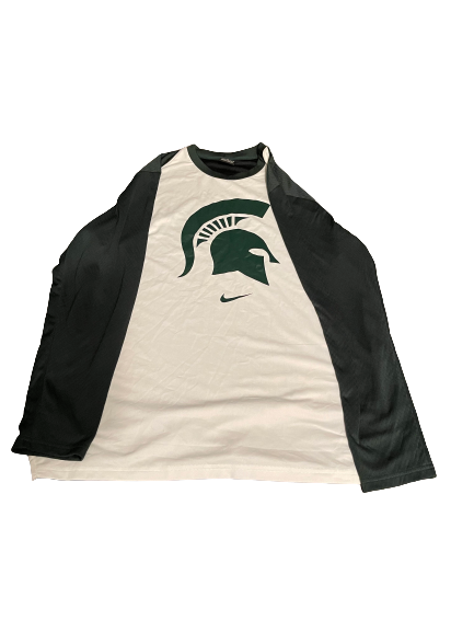 Joshua Langford Michigan State Basketball Team Issued Long Sleeve Pregame Warm Up Shooting Shirt (Size L)