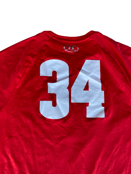 Mason Stokke Wisconsin Football T-Shirt With Number (Size XL)