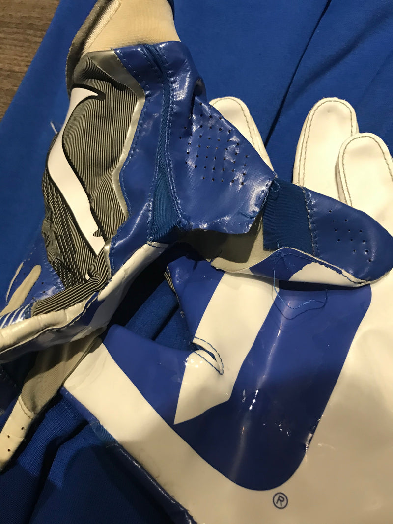 Lot of (2) Dylan Singleton Duke Football Items (Sweatshirt and Football Gloves)