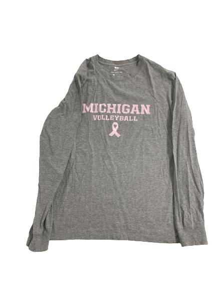 Jess Mruzik Michigan Volleyball Player-Exclusive Breast Cancer Awareness Long Sleeve Shirt With 