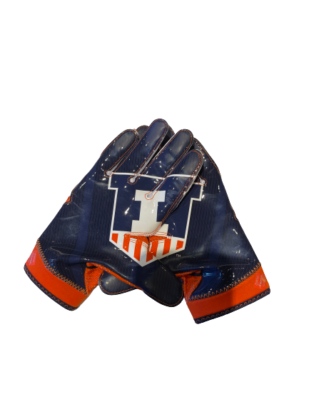 Dawson DeGroot Illinois Football Team Issued Player Exclusive Gloves (Size XL)