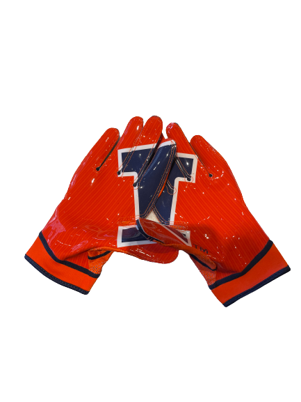 Dawson DeGroot Illinois Football Team Issued Player Exclusive Gloves (Size XL)