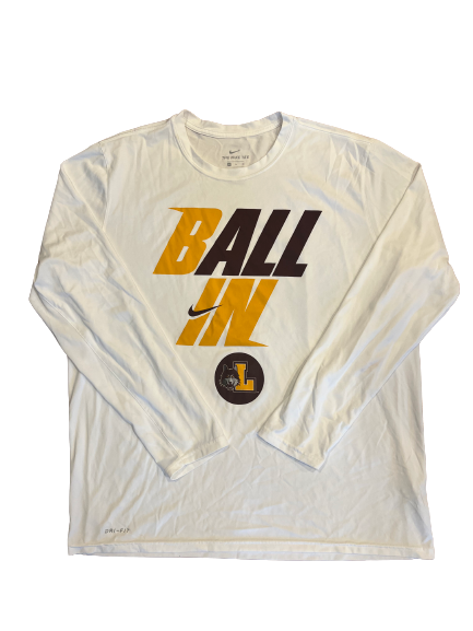 Tate Hall Loyola Basketball Team Issued Long Sleeve "BALL IN" March Madness Warm-Up / Bench Shirt (Size XL)