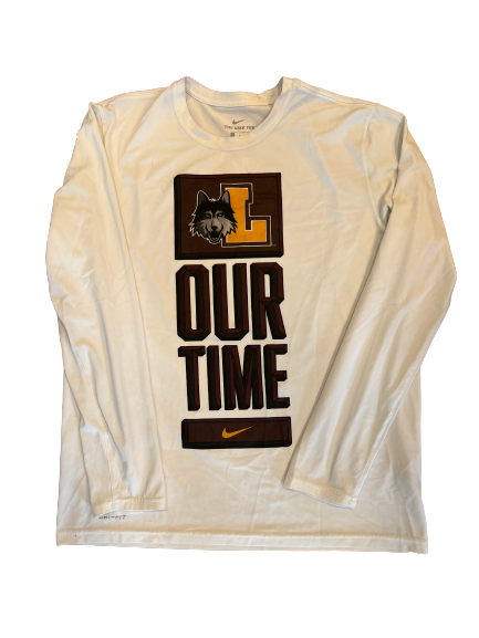 Tate Hall Loyola Basketball Team Issued Long Sleeve "OUR TIME" March Madness Pre-Game Warm-Up Shirt (Size L)