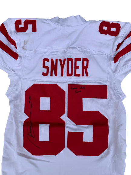 Matt Snyder Nebraska SIGNED & INSCRIBED 2016 Game Worn Jersey with Nebraska Football Patch