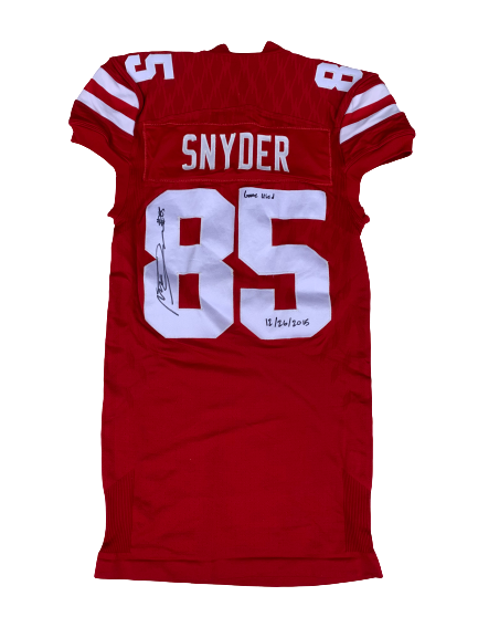Matt Snyder Nebraska SIGNED & INSCRIBED 2015 Foster Farms Bowl Game Worn Jersey