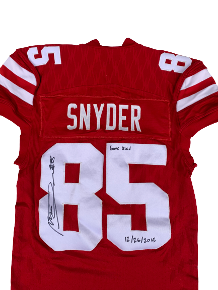 Matt Snyder Nebraska SIGNED & INSCRIBED 2015 Foster Farms Bowl Game Worn Jersey