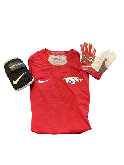 Braxton Burnside Arkansas Softball Game Worn Shirt / Batting Gloves / Nike Shield