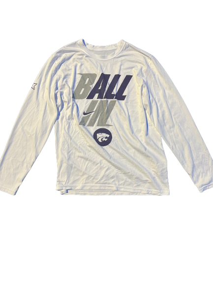 Mike McGuirl Kansas State Basketball Team Issued Long Sleeve "BALL IN" March Madness Tournament Bench Shirt (Size L)