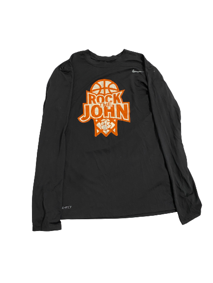 Devin Foster Clemson Basketball Player-Exclusive "ROCK THE JOHN" Long Sleeve Warm-Up Shirt (Size L)