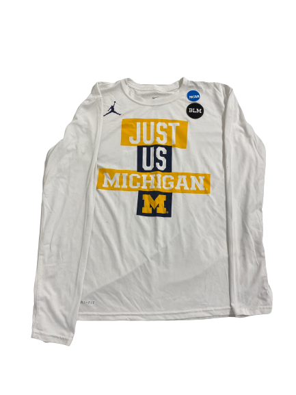 Naz Hillmon Michigan Basketball Player Exlcusive Long Sleeve Pre-Game Warm-Up Shooting Shirt with 2 Patches (Size L)