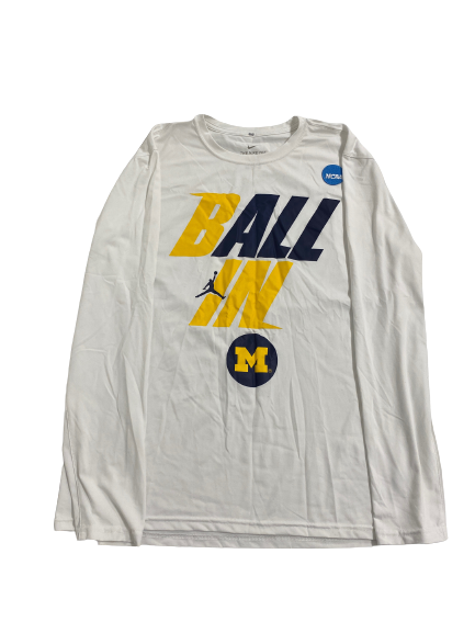 Naz Hillmon Michigan Basketball Team Exclusive Long Sleeve Pre-Game Warm-Up Shooting Shirt (Size L)