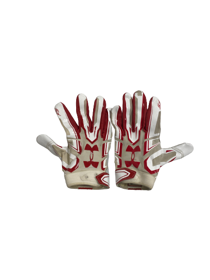 A.J. Abbott Wisconsin Football Player-Exclusive Football Gloves (Size XL)
