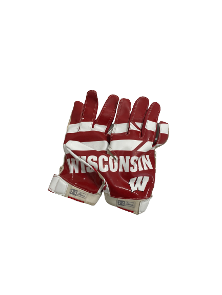 A.J. Abbott Wisconsin Football Player-Exclusive Football Gloves (Size XL)