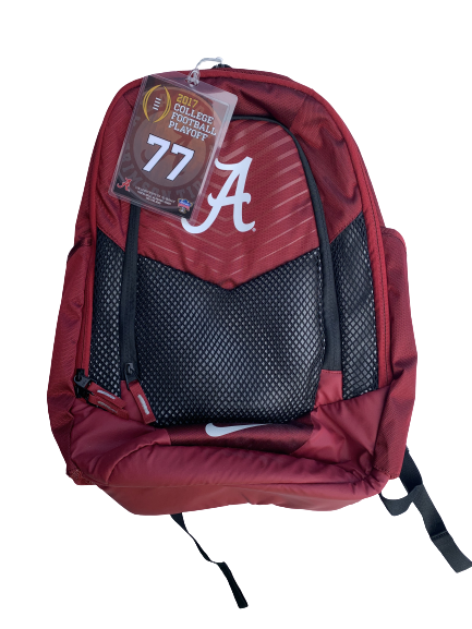 Matt Womack Alabama Player Issued Backpack with 2017 College Football Playoff Travel Tag