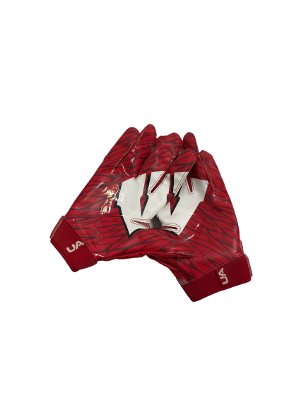 A.J. Abbott Wisconsin Football Player-Exclusive Football Gloves (Size XXL)