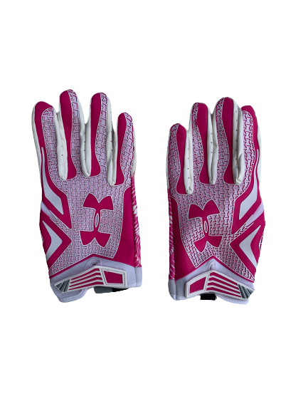 Torii Hunter Jr. Breast Cancer Awareness Game Worn Pink Football Gloves (Size XL)