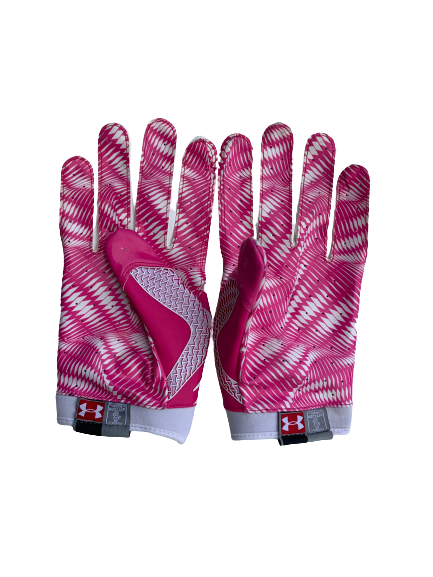 Torii Hunter Jr. Breast Cancer Awareness Game Worn Pink Football Gloves (Size XL)