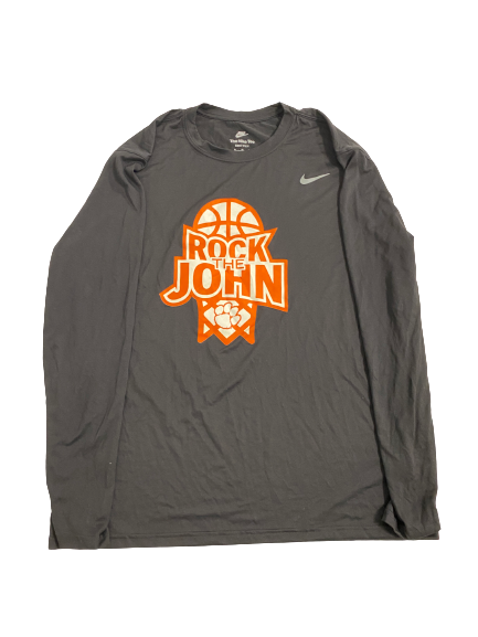 Brevin Galloway Clemson Basketball Player-Exclusive "ROCK THE JOHN" Long Sleeve Warm-Up Shirt (Size XL)