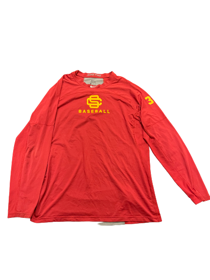 Ben Wanger USC Baseball Long Sleeve Workout Shirt with Number on Sleeve (Size XL)