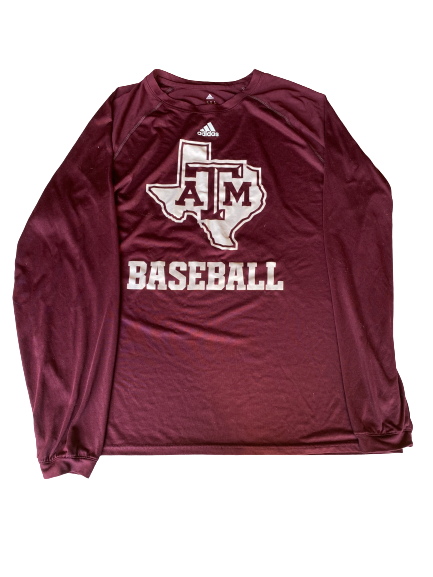 Mason Cole Texas A&M Baseball Team Issued Long Sleeve Shirt with Number on Back (Size XL)