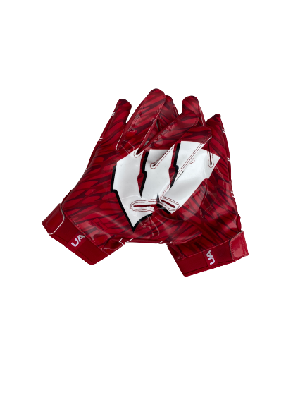 Eric Burrell Wisconsin Football Under Armour Gloves (Size L)
