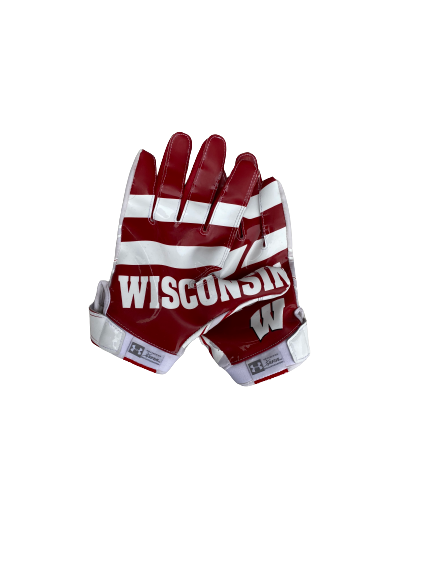 Eric Burrell Wisconsin Football Under Armour Gloves (Size L)