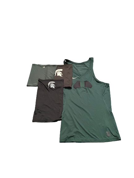 Aaron Henry Michigan State Basketball Team Issued Workout Tank and Neck Gaiters (Size XL)